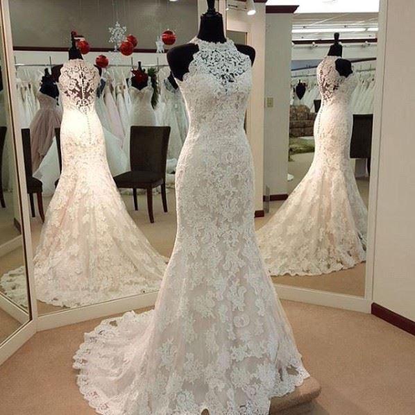 Lace Wedding Dress Halter Neckline, Bridal Gown ,Dresses For Brides