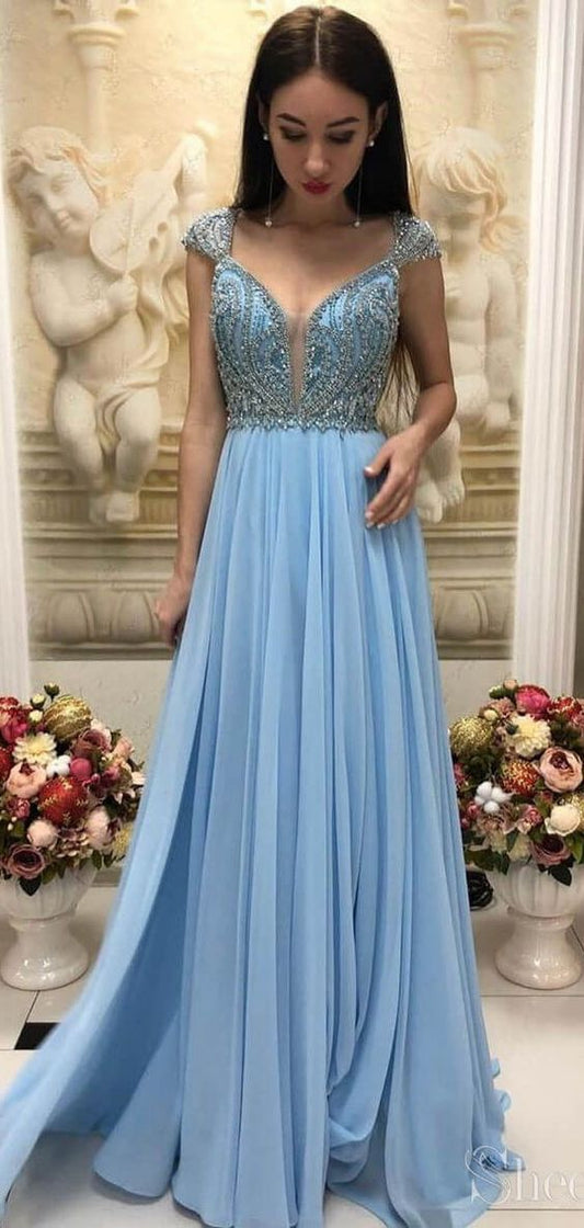 Light Blue Prom Dress Long, Evening Dress ,Winter Formal Dress, Pageant Dance Dresses, Graduation School Party Gown, PC0292 - Promcoming