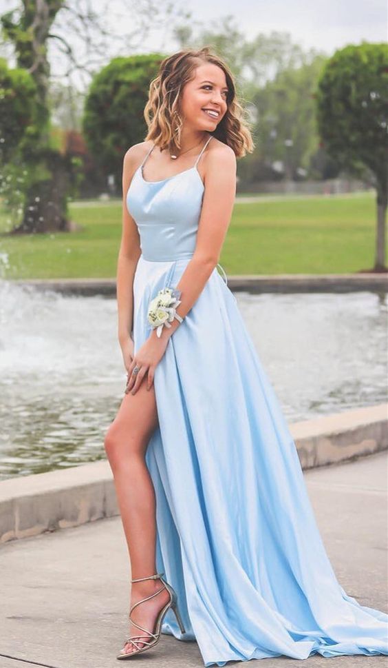 Light Blue Prom Dress with Slit, Evening Dress ,Winter Formal Dress, Pageant Dance Dresses, Graduation School Party Gown, PC0181 - Promcoming