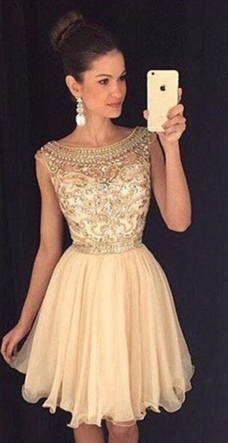 Gold Homecoming Dress Short Prom Dress Evening Dress Winter Formal