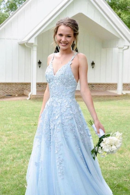 Light Blue Prom Dress with Lace, Evening Dress, Dance Dress, Graduation School Party Gown, PC0444 - Promcoming