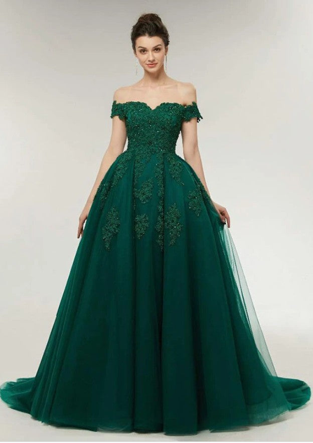 Green Prom Dress Off The Shoulder Straps, Formal Dress, Evening Dress, Pageant Dance Dresses, School Party Gown, PC0718