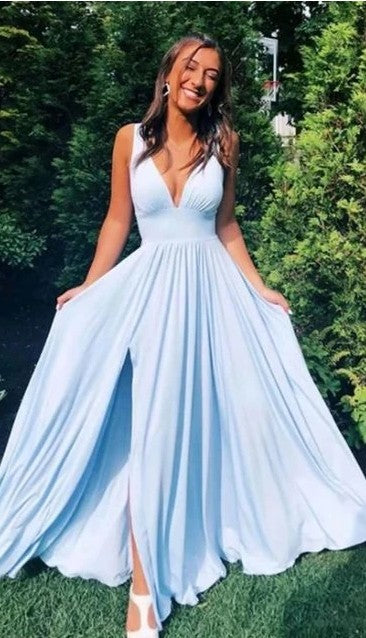 Light Blue Prom Dress with Slit, Evening Dress ,Winter Formal Dress, Pageant Dance Dresses, Graduation School Party Gown, PC0245 - Promcoming