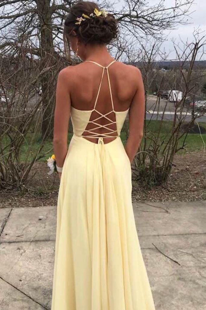 Yellow Prom Dress Slit Skirt, Prom Dresses Long, Evening Dress, Formal Dress, Graduation School Party Gown, PC0472 - Promcoming
