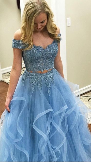 Two Pieces Prom Dress , Formal Ball Dress, Evening Dress, Dance Dresses, School Party Gown, PC0918