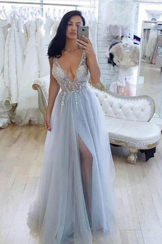 Sexy Prom Dress Slit Skirt, Evening Dress ,Winter Formal Dress, Pageant Dance Dresses, Graduation School Party Gown, PC0082 - Promcoming