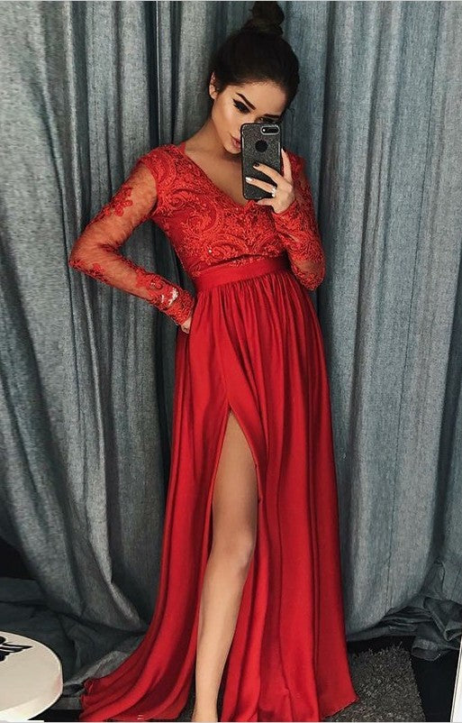 Long Sleeves Prom Dress with Slit, Evening Dress ,Winter Formal Dress, Pageant Dance Dresses, Graduation School Party Gown, PC0148 - Promcoming