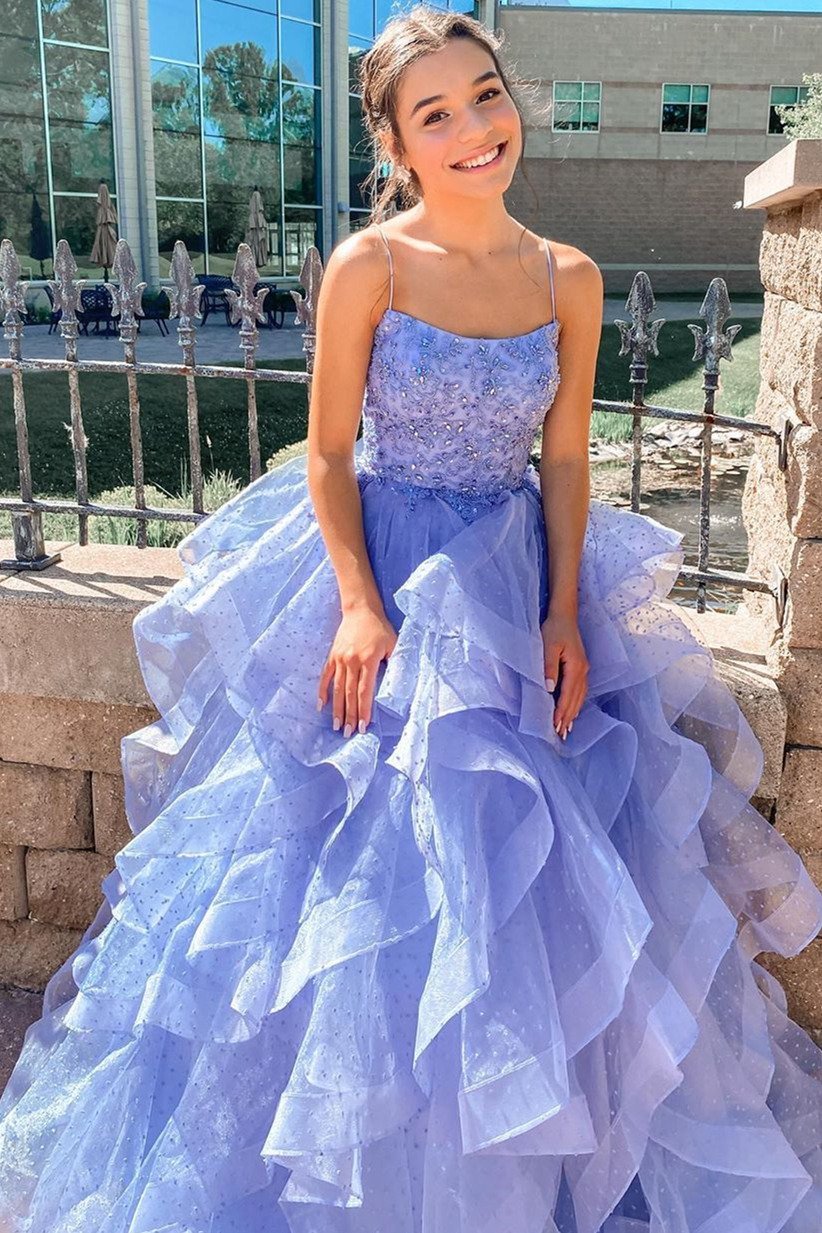 Charming Sky Blue A-line Lace Spaghetti Straps Homecoming Dresses - Picture  Color | Short prom dress, Cute homecoming dresses, School event dress