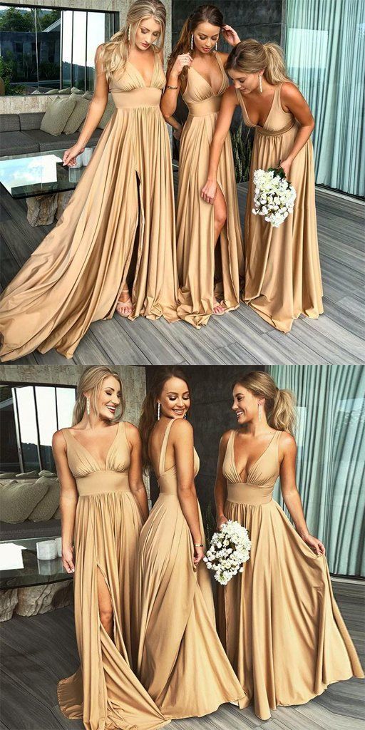 Sexy Gold Bridesmaid Dresses, Bridesmaid Dress, Wedding Party Dress, Dresses For Wedding, NB0003 - Promcoming