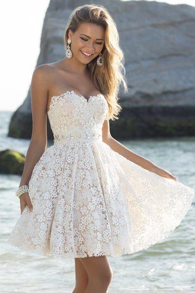 Short Lace Wedding Dress Beach Wedding, Bridal Gown ,Dresses For Brides
