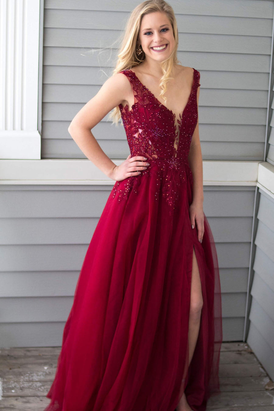 Burgundy Prom Dress with Slit, Evening Dress ,Winter Formal Dress, Pageant Dance Dresses, Graduation School Party Gown, PC0315 - Promcoming