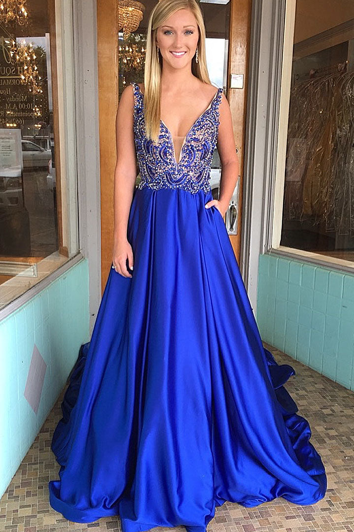 Royal Blue Prom Dress with Pockets, Evening Dress ,Winter Formal Dress, Pageant Dance Dresses, Graduation School Party Gown, PC0319 - Promcoming