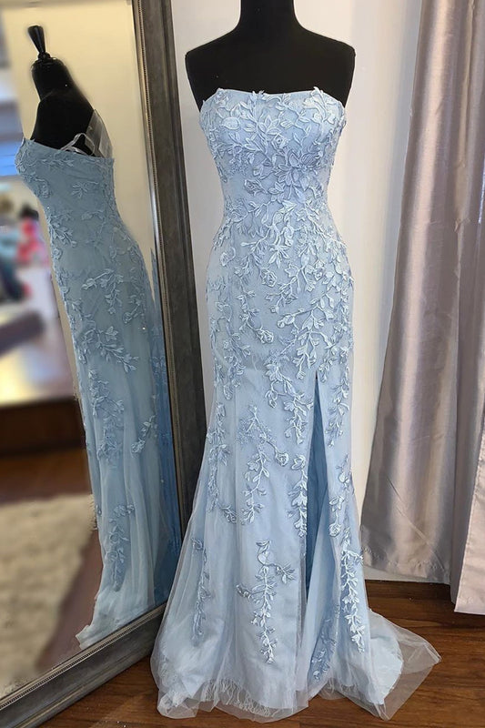 Blue Prom Dress Slit Skirt, Formal Ball Dress, Evening Dress, Dance Dresses, School Party Gown, PC0911