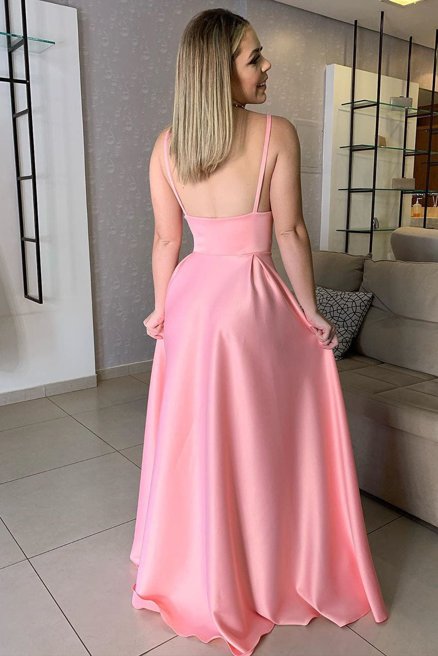 Pink Prom Dress with Slit Winter Formal Dress Pageant Dance Dresses Back To School Party Gown, PC1019