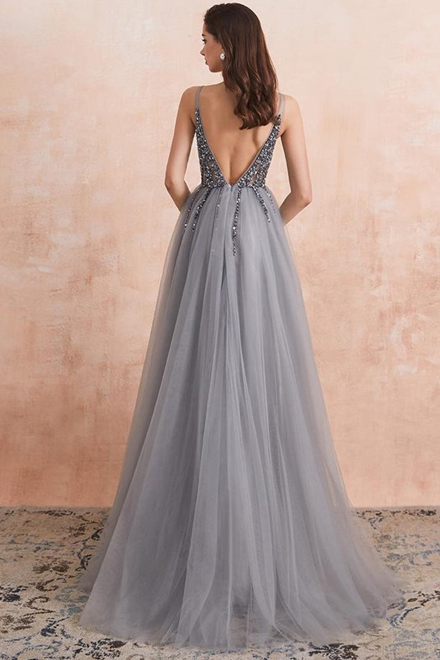 Silver Grey Prom Dress with Slit, Evening Dress, Special Occasion Dress, Formal Dress, Graduation School Party Gown, PC0519 - Promcoming