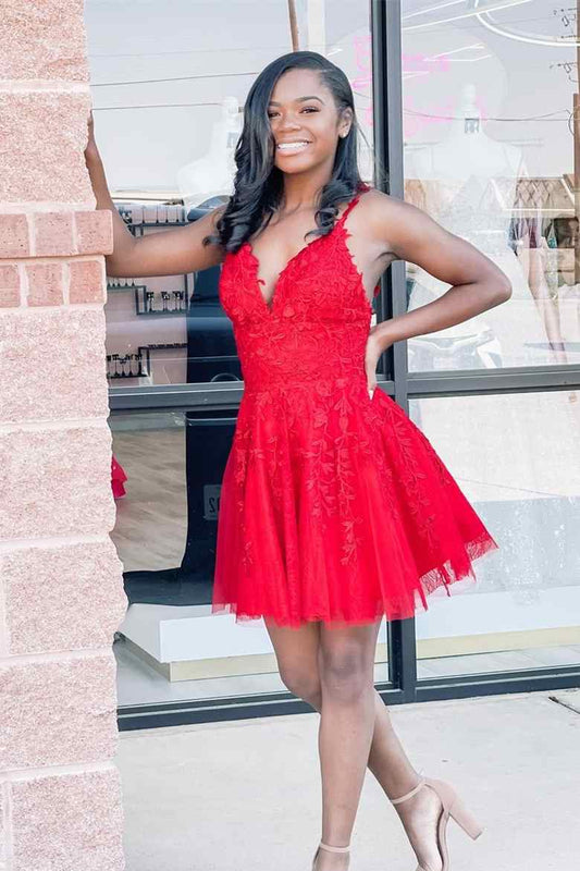Red Lace Homecoming Dress , Short Prom Dress ,Formal Dress,Dance Dresses, Back To School Party Gown, PC0849