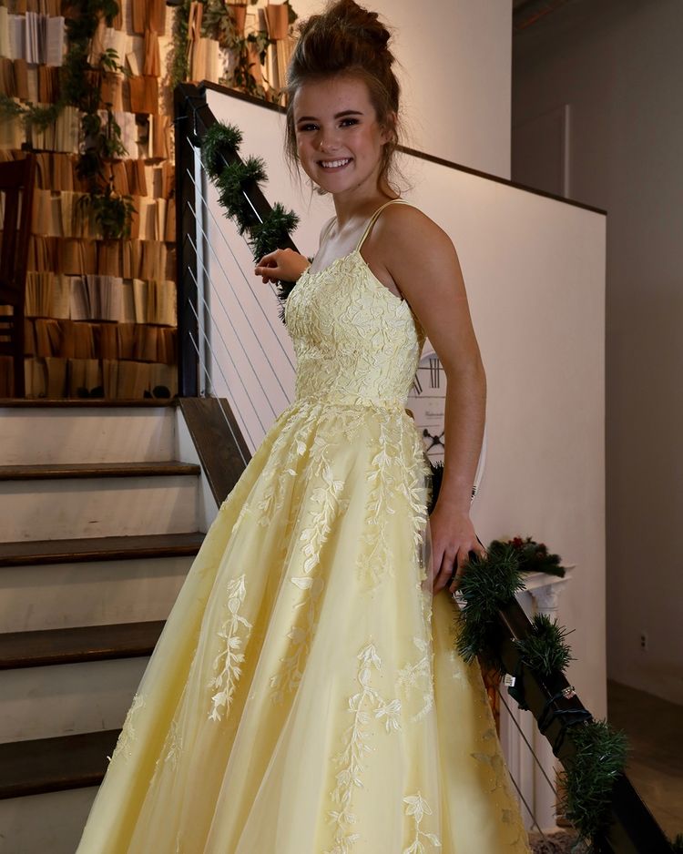 Yellow Lace Prom Dresses,  Formal Ball Dress, Evening Dress, Dance Dresses, School Party Gown, PC0950