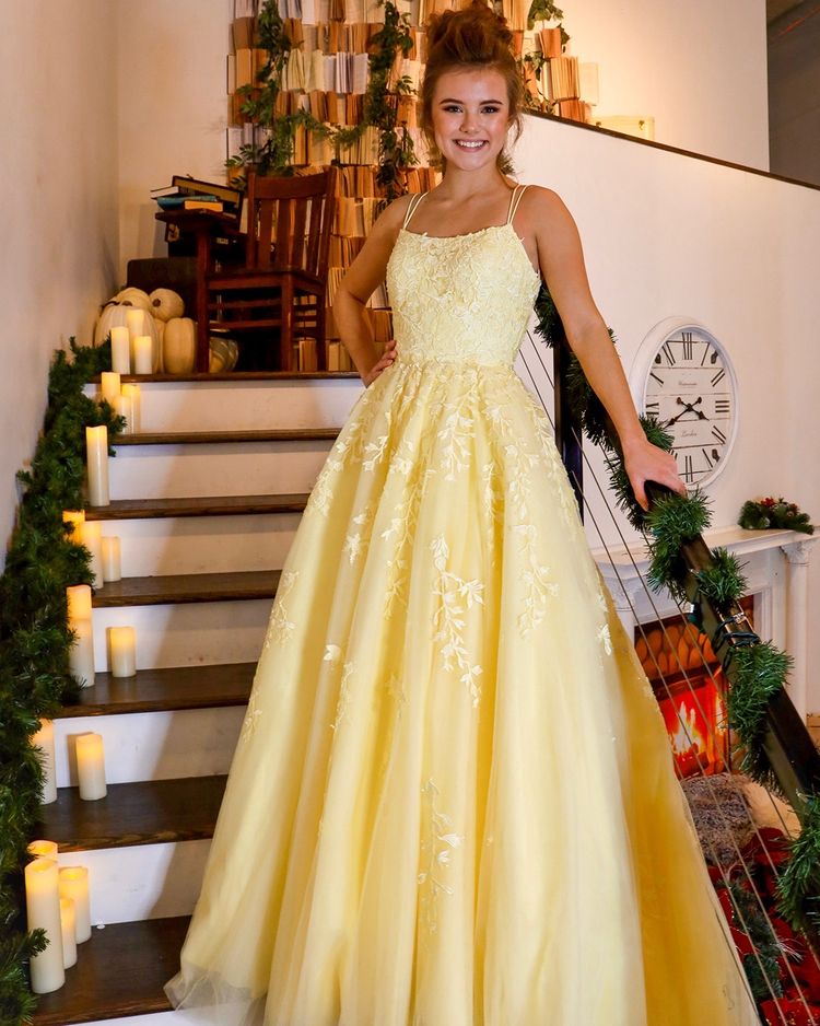 Yellow Lace Prom Dresses,  Formal Ball Dress, Evening Dress, Dance Dresses, School Party Gown, PC0950