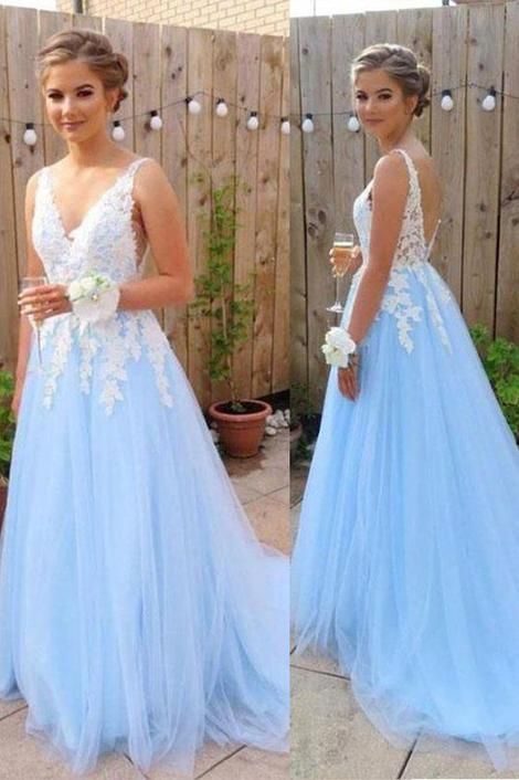 Light Blue Prom Dress with Lace, Evening Dress ,Winter Formal Dress, Pageant Dance Dresses, Graduation School Party Gown, PC0186 - Promcoming