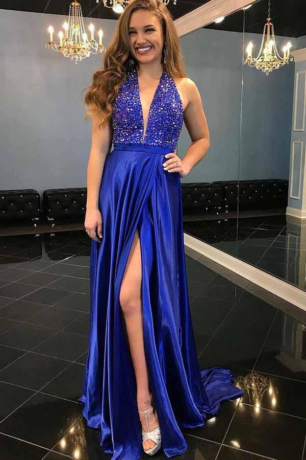 Sexy Royal Blue Prom Dress with Slit, Evening Dress ,Winter Formal Dress, Pageant Dance Dresses, Graduation School Party Gown, PC0195 - Promcoming
