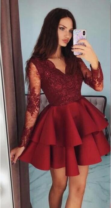 2020 Homecoming Dress with Sleeves, Short Prom Dress ,Winter Formal Dress, Pageant Dance Dresses, Back To School Party Gown, PC0627 - Promcoming