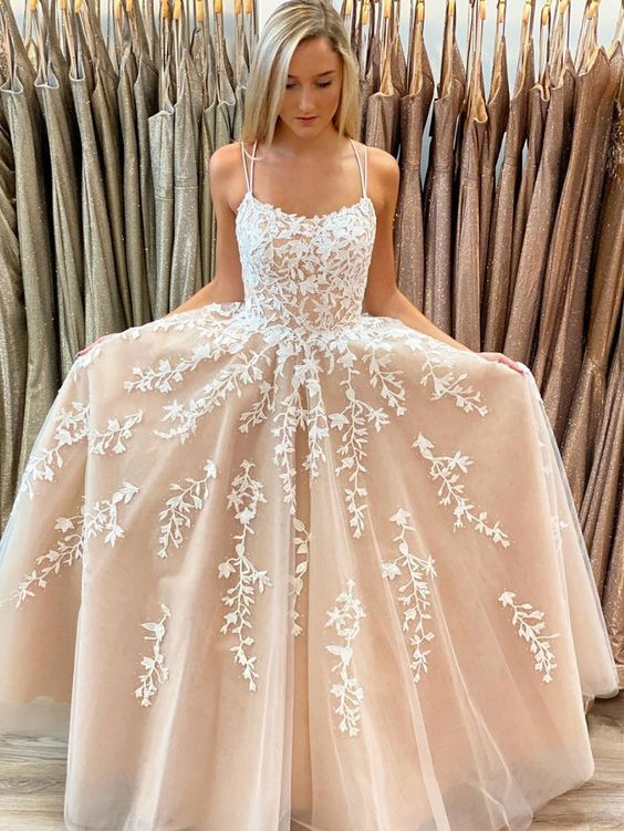 Champagne Lace Prom Dress Long, Formal Dress, Evening Dress, Pageant Dance Dresses, School Party Gown, PC0720