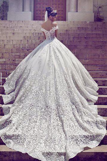 Princess Lace Wedding Dress Long Train Bridal Gown Dresses For Brides