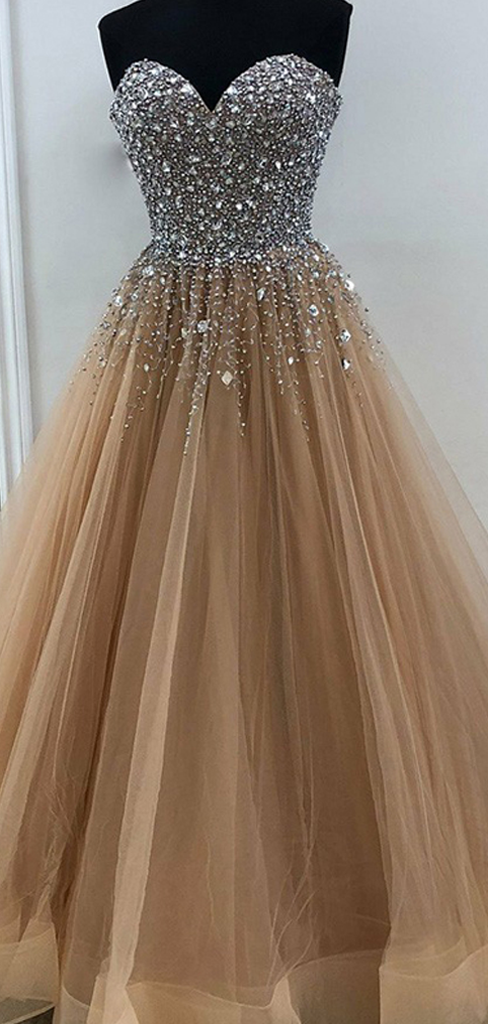 champagne gold ball gown prom dress