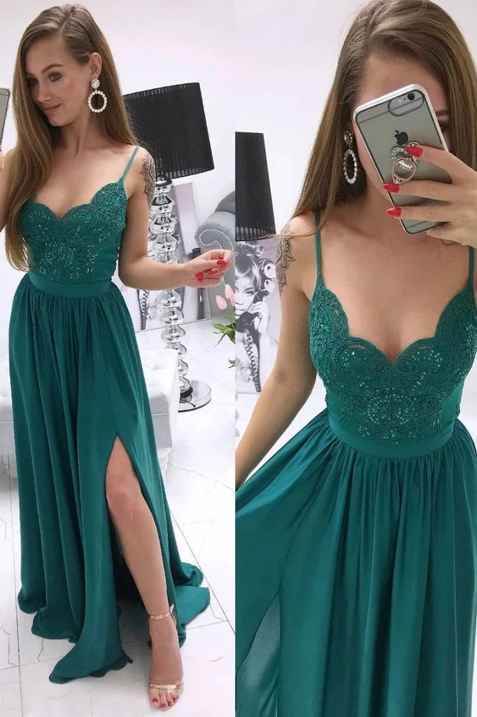 Green Prom Dress with Slit, Prom Dresses, Evening Dress, Dance Dress, Graduation School Party Gown, PC0347 - Promcoming