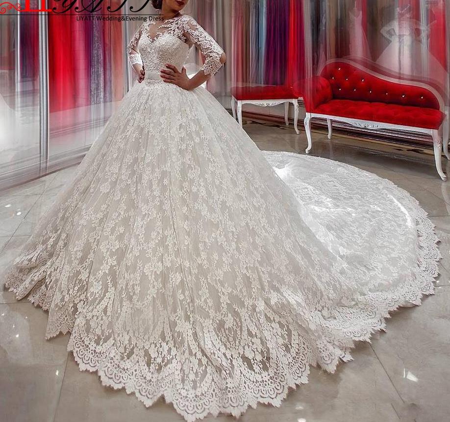 Princess Style Lace Wedding Dress Long Sleeves, Bridal Gown ,Dresses For Brides
