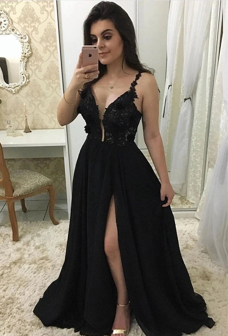 Black Prom Dress with Slit, Prom Dresses, Evening Dress, Dance Dress, Graduation School Party Gown, PC0348 - Promcoming