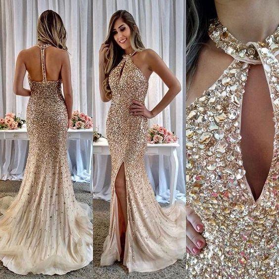 Beaded Prom Dress with Slit, Prom Dresses, Evening Dress, Dance Dress, Graduation School Party Gown, PC0360 - Promcoming