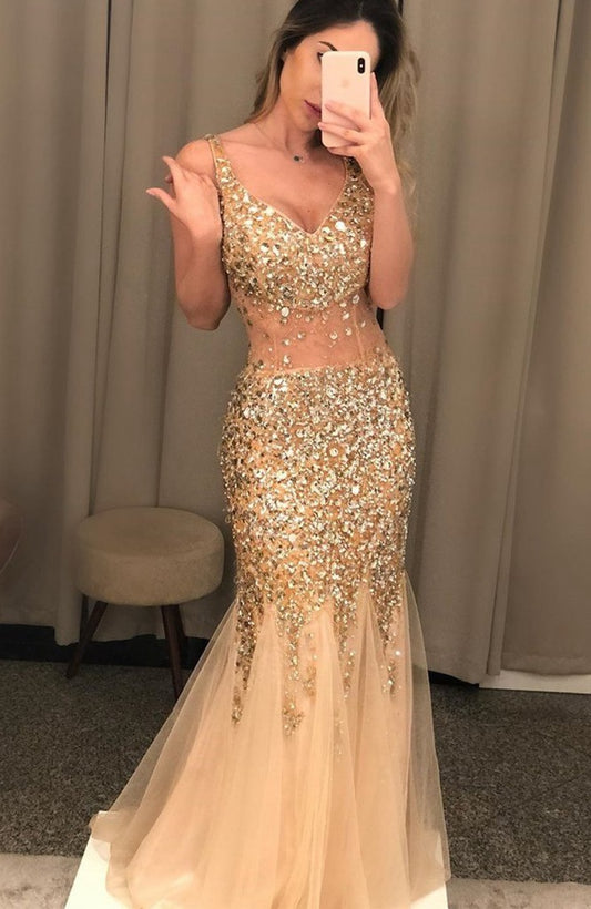 Sexy Beaded Prom Dresses Long, Evening Dress, Dance Dress, Formal Dress, Graduation School Party Gown, PC0551 - Promcoming