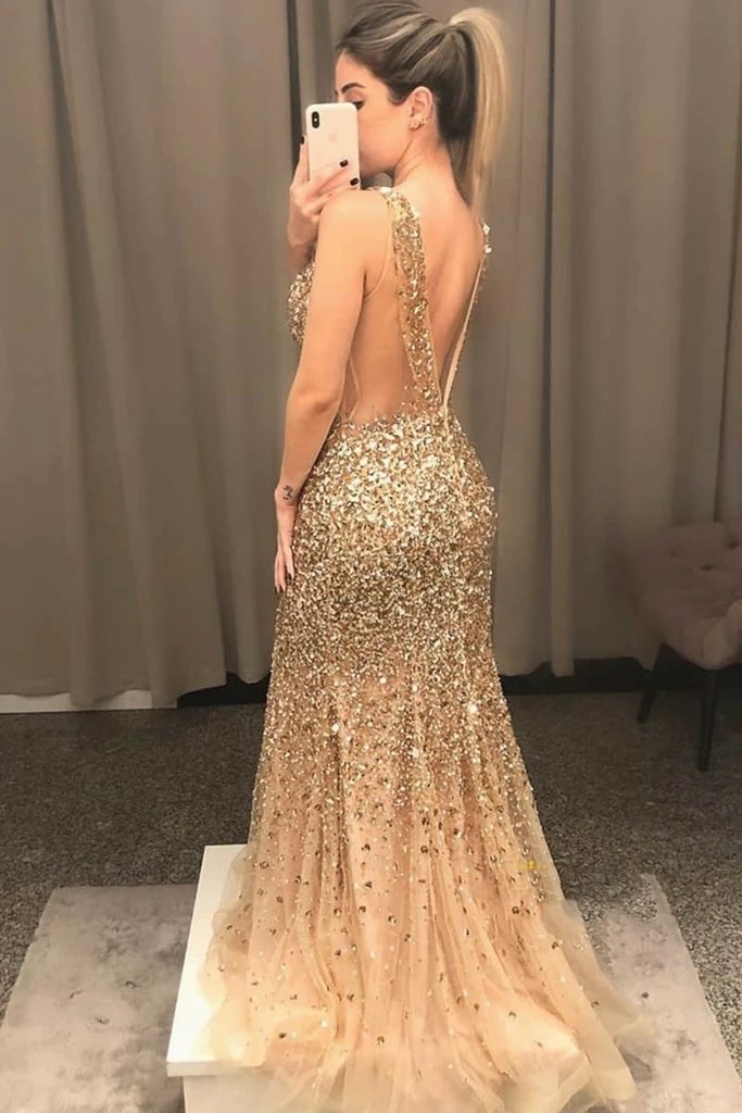 Gold Sparkling Prom Dress, Homecoming Dress ,Winter Formal Dress, Pageant Dance Dresses, Back To School Party Gown, PC0620 - Promcoming