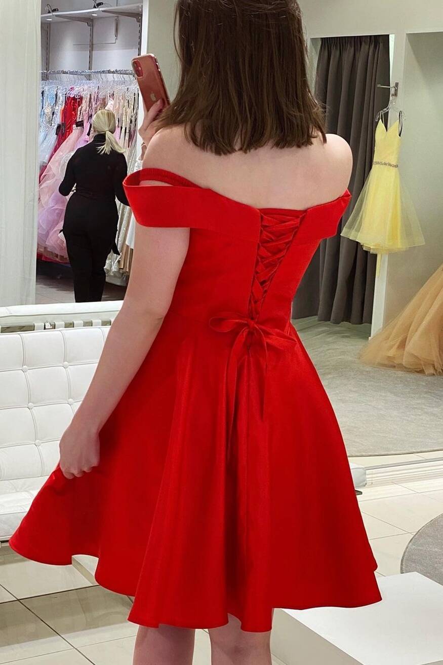 Red Homecoming Dress 2021, Short Prom Dress Off The Shoulder Straps ,Formal Dress,Dance Dresses, Back To School Party Gown, PC0855