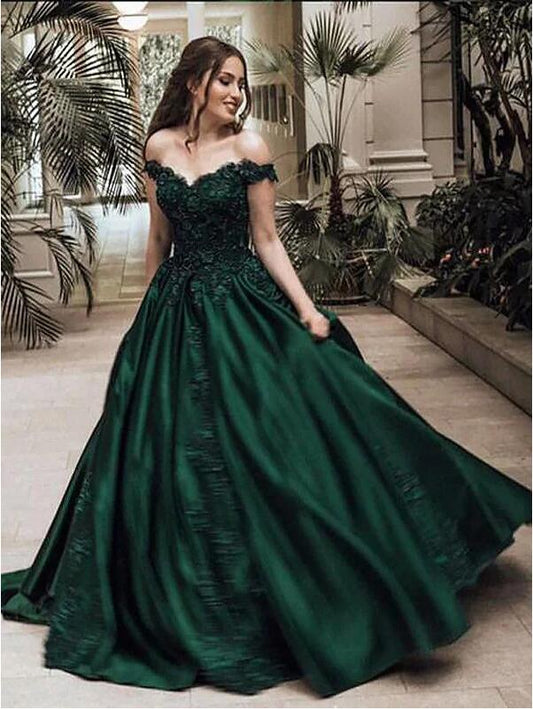 Green Prom Dress Off The Shoulder Straps, Formal Dress, Evening Dress, Pageant Dance Dresses, School Party Gown, PC0719