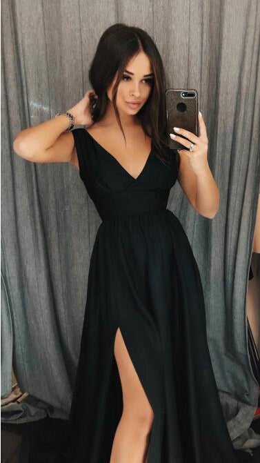 Black Prom Dress with Slit, Prom Dresses, Evening Dress, Dance Dress, Graduation School Party Gown, PC0409 - Promcoming