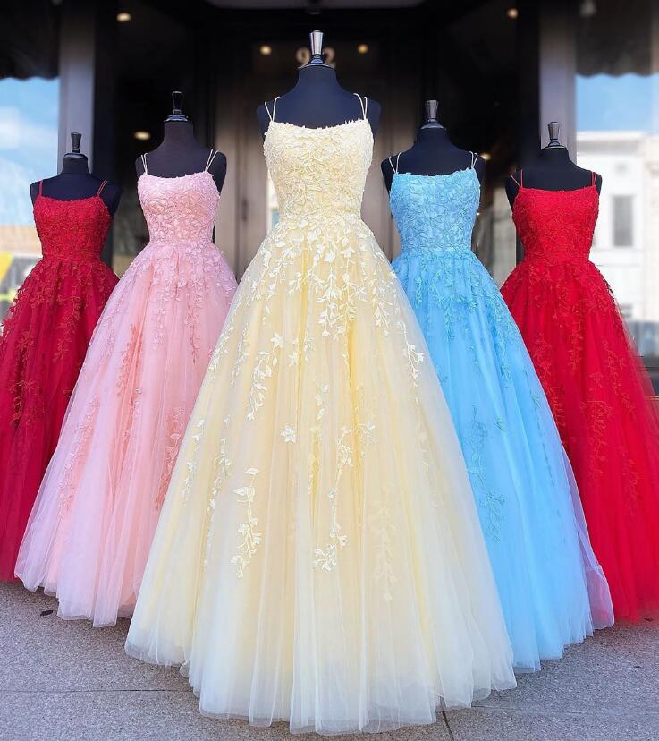 Yellow Lace Prom Dress , Formal Ball Dress, Evening Dress, Dance Dresses, School Party Gown, PC0921