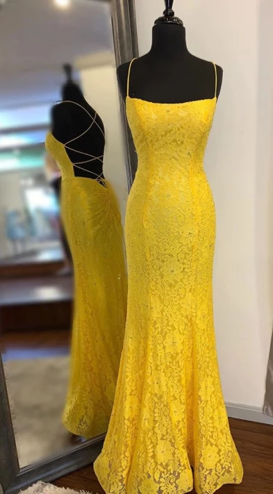 Yellow Lace Prom Dress 2020, Evening Dress, Formal Dress, Graduation School Party Gown, PC0487 - Promcoming