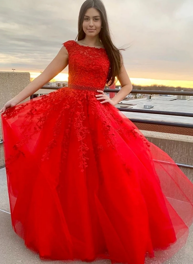 Red Lace Prom Dresses Long, Evening Dress, Formal Dress, Graduation School Party Gown, PC0489 - Promcoming