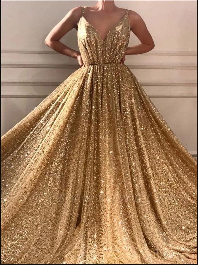 Gold Shinning Prom Dress, Sparkling Homecoming Dress ,Winter Formal Dress, Pageant Dance Dresses, Back To School Party Gown, PC0618 - Promcoming