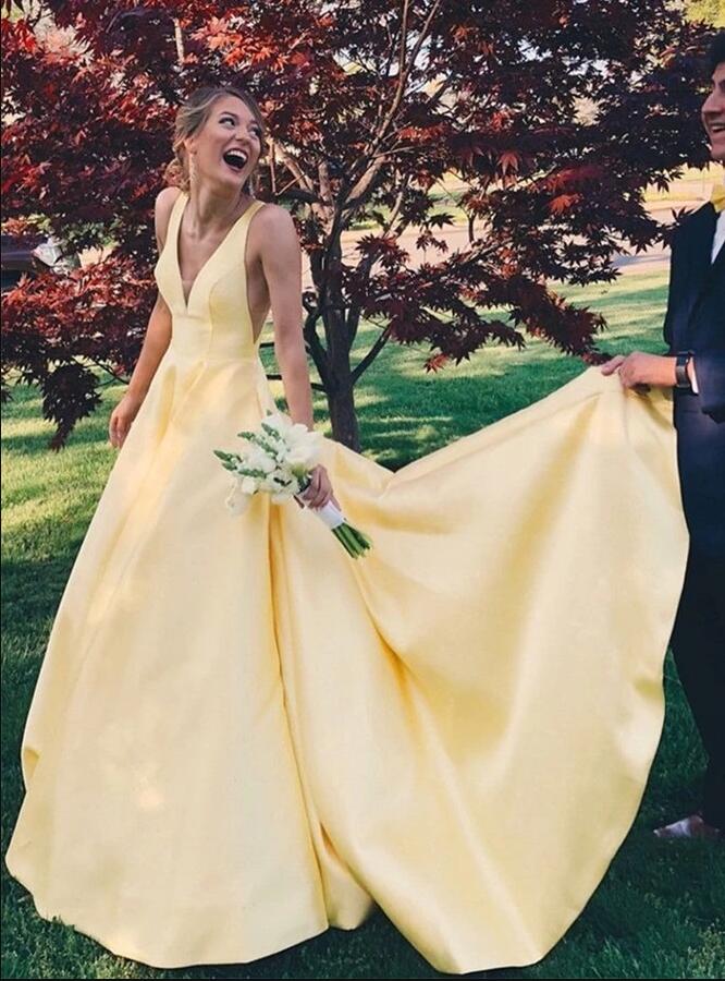 Yellow Prom Dress V Neckline, Evening Dress ,Winter Formal Dress, Pageant Dance Dresses, Back To School Party Gown, PC0604 - Promcoming