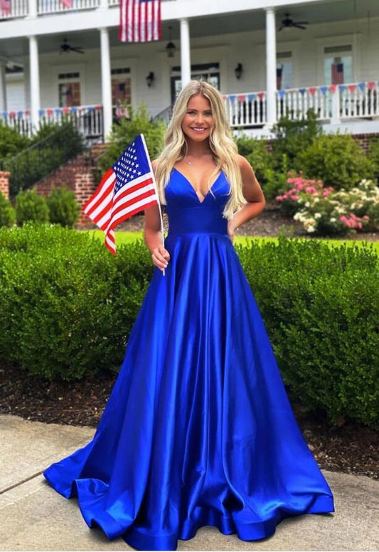 Royal Blue Satin Prom Dresses, Formal Dress, Evening Dress, Pageant Dance Dresses, School Party Gown, PC0751