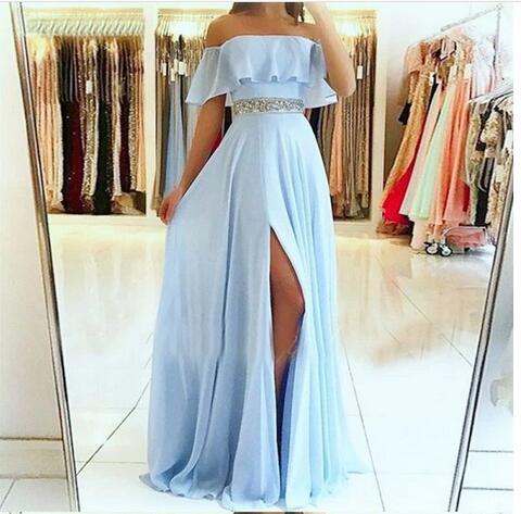 Sky Blue Prom Dress Slit Skirt, Formal Dress, Evening Dress, Dance Dresses, School Party Gown, PC0791