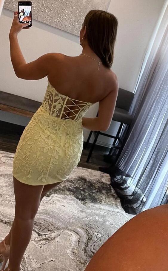 Yellow Lace HOCO Dress, Homecoming Dress, Short Prom Dress ,Winter Formal Dress, Pageant Dance Dresses, Back To School Party Gown, PC1008
