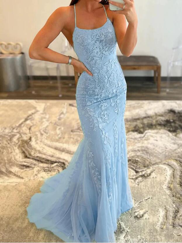 Light Blue Mermaid Prom Dress 2023 Prom Dresses Winter Formal Dress Pageant Dance Dresses Back To School Party Gown, PC1014