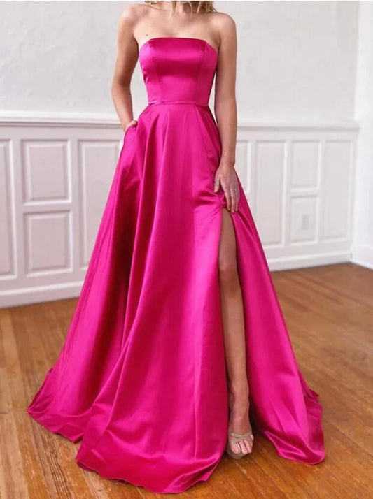 Pink Satin Prom Dresses Long Formal Dress Pageant Dance Dresses Back To School Party Gown Evening Dress