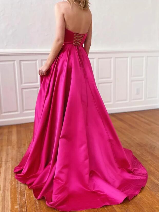 Pink Satin Prom Dresses Long Formal Dress Pageant Dance Dresses Back To School Party Gown Evening Dress