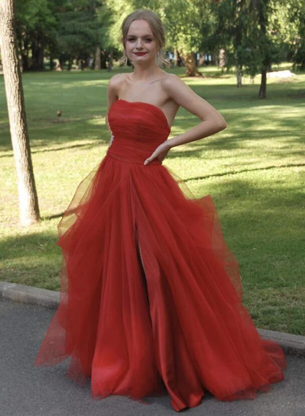 Red Prom Dress Slit Skirt Formal Dress Pageant Dance Dresses Party Gown Evening Dress