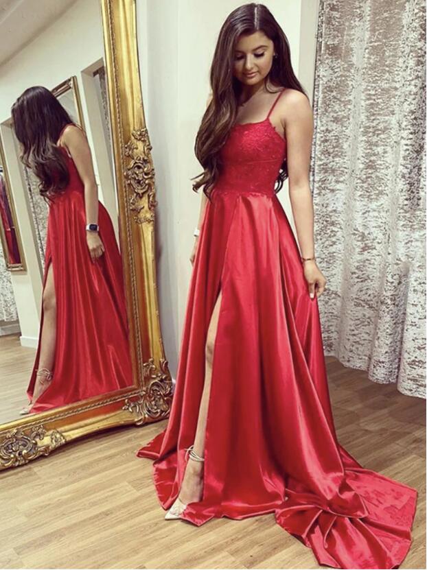 Sexy Red Prom Dress Slit Skirt Formal Dress Pageant Dance Dresses Party Gown Evening Dress